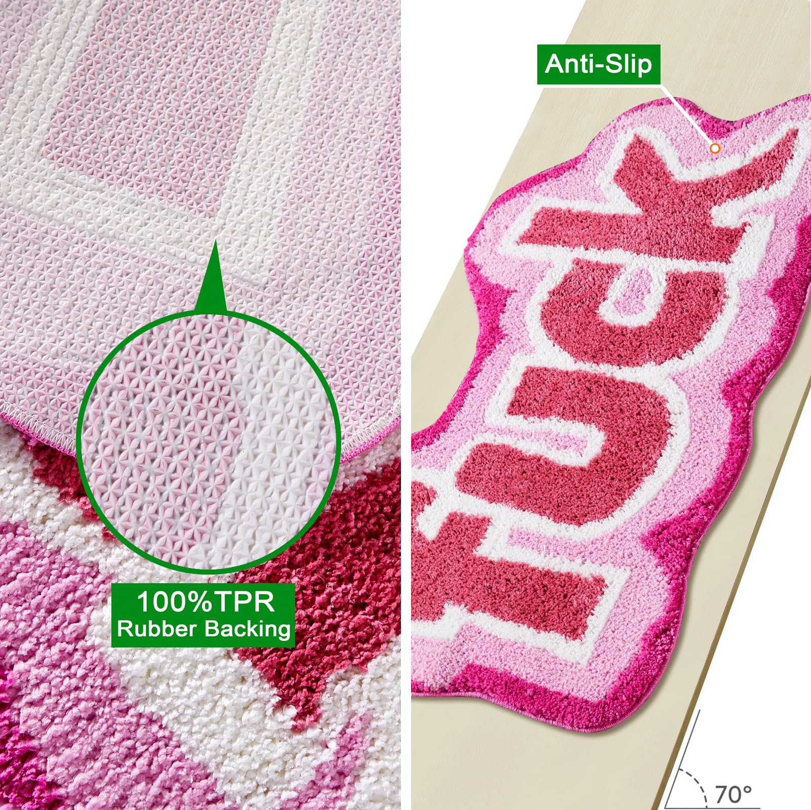 RoomTalks Funny Cute Pink Bathroom Rugs Bath Mat Non Slip Washable 2x3 Small Rugs for Bedroom Dorm Kitchen Trendy Fun Funky Cool Aesthetic Bedside Accent Rug