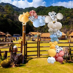 Shivnsotpa Balloon Garland Arch Kit,146 PCS Blue Orange Latex Balloons Combination with Cow Printed Balloons for Farmhouse Country Western Cowboy Birthday Wedding Christmas Day Engement Summer Party