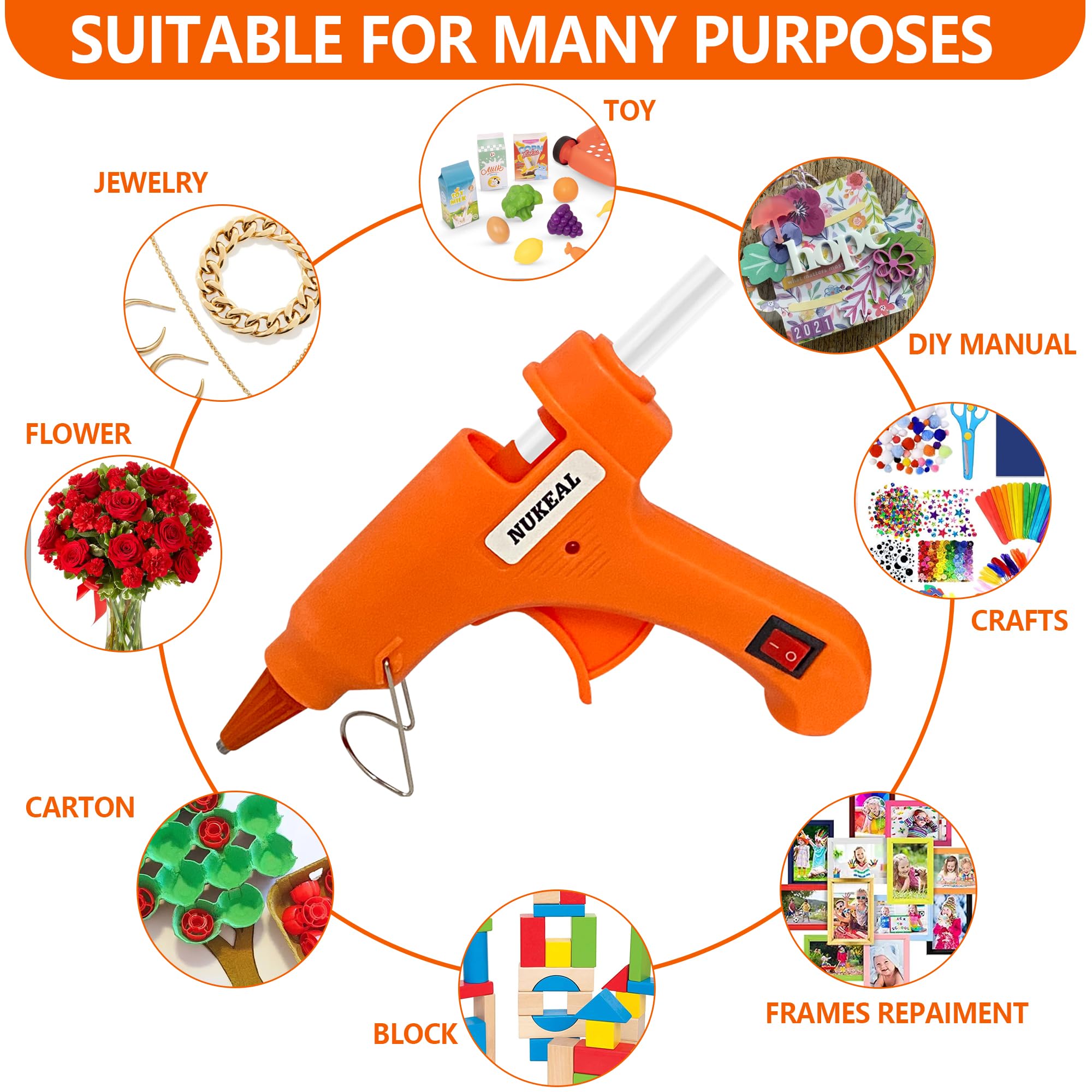 Mini Glue Gun, NUKEAL Hot Glue Gun Kit with EVA Carrying Case and 24 PCS Glue Sticks for Crafts, School DIY Arts, and Home Repair (20 Watts, Orange)