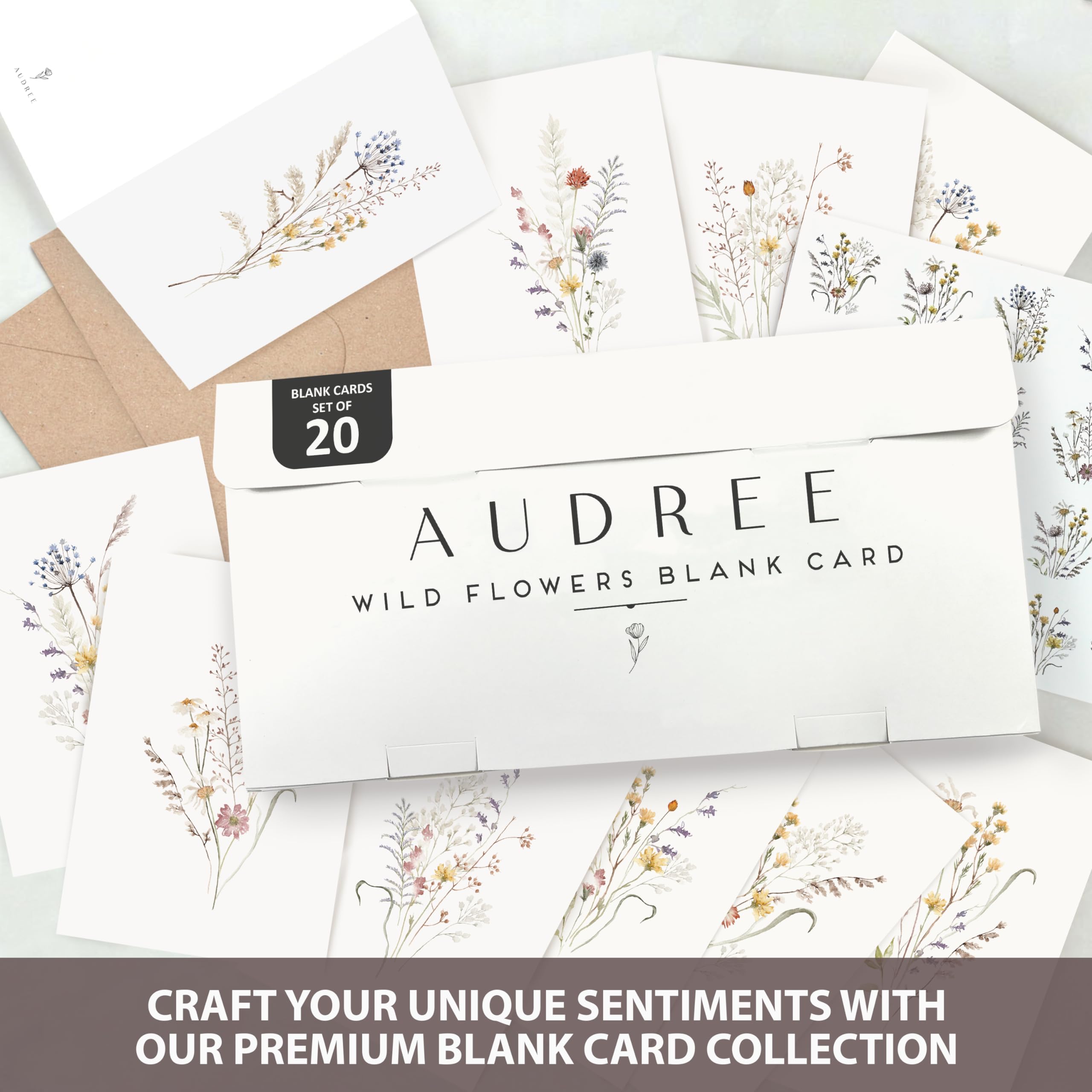 AUDREE 20 Pack Blank Cards and Envelopes 4x6 - Watercolor Wildflowers Blank Greeting Cards with Envelopes and Matching Sticker - Blank Note Cards and Envelopes for All Occasions