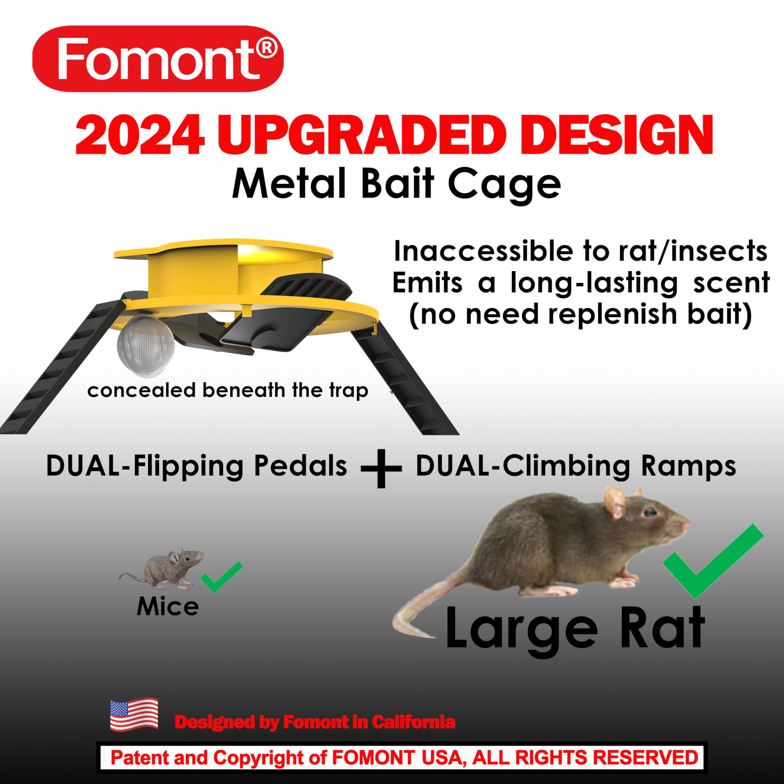 Fomont 2024 New Upgraded Bucket Lid Mouse Trap-Metal Bait Cage-Auto Reset-5 Gallon Bucket Fit-Humane-Indoor Outdoor-Rat Trap