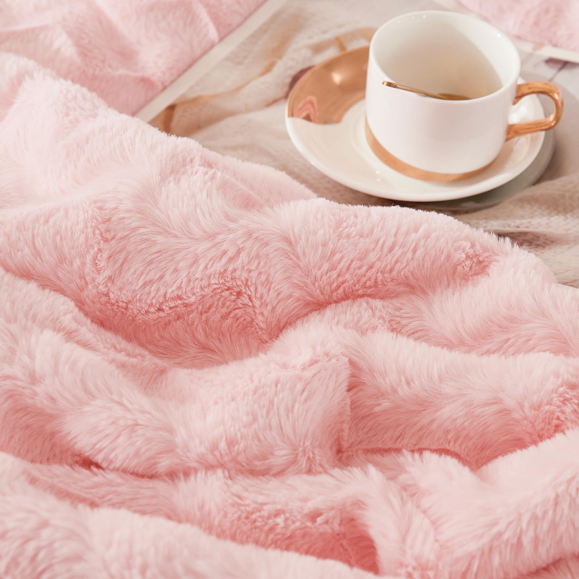 Andency Pink Fleece Comforter Set Full, 3 Pieces Fuzzy Shaggy Plush Sherpa Bedding Comforter Set Women Girls, Solid Fluffy Faux Fur Bed Comforter Set for Winter