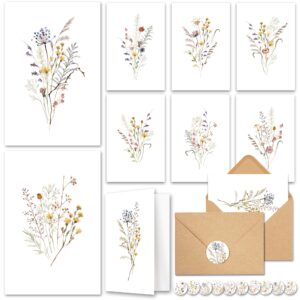 audree 20 pack blank cards and envelopes 4x6 - watercolor wildflowers blank greeting cards with envelopes and matching sticker - blank note cards and envelopes for all occasions