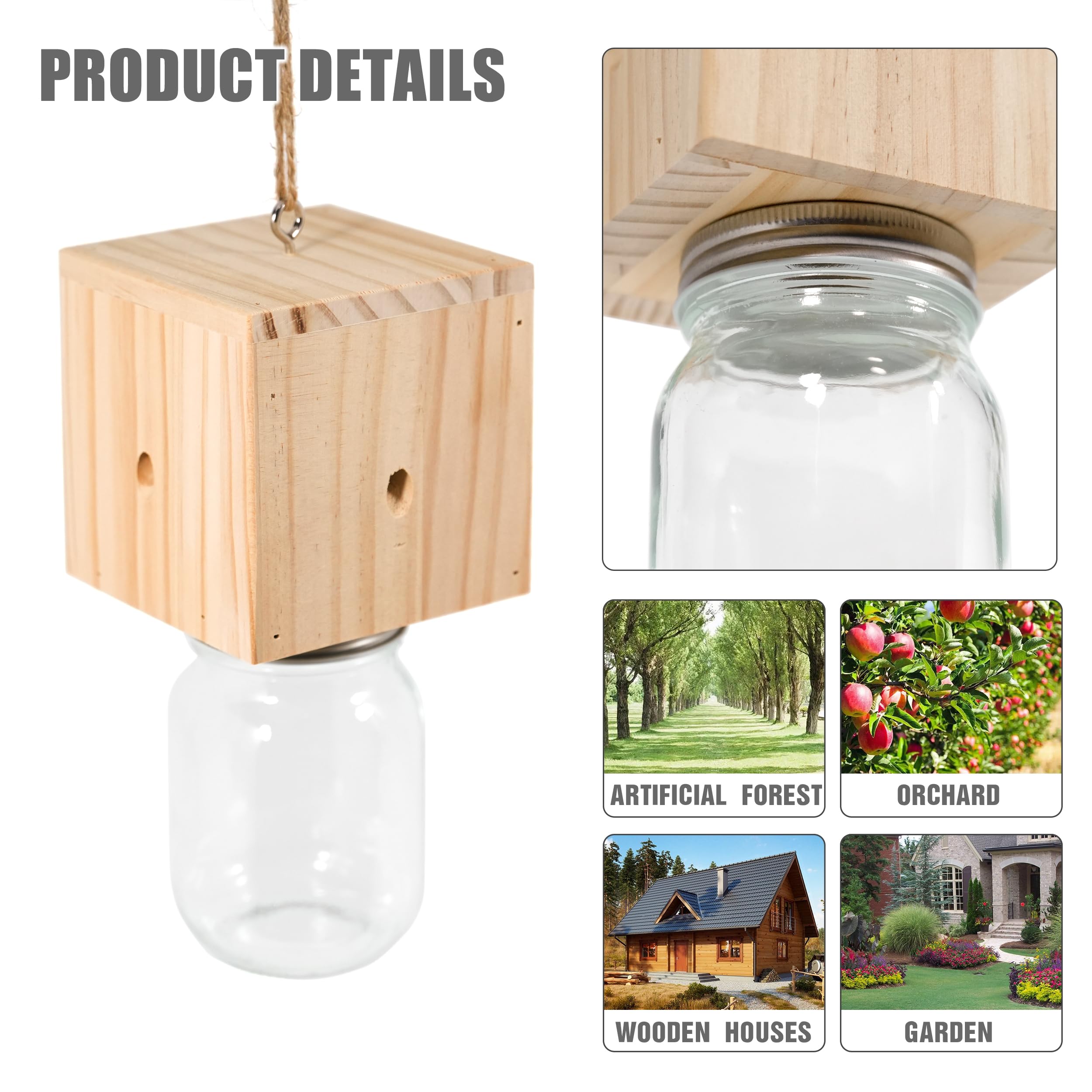 GRTRE 4 Pack Wood Carpenter Bee Trap for Outside - Best Bee Trap - Wood Boring Bee Trap- Nature Cube Style Carpenter Bee Traps Outdoor Hanging - Insect Traps Removes Carpenter bee