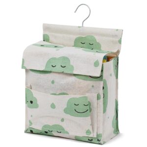 KOOZTI Laundry Clothespin Bag for Clothesline Outdoor, Waterproof Clothespin Bag with Lid, Large Opening, Large-Capacity Clothespin Storage Organizer with Hooks(Green)