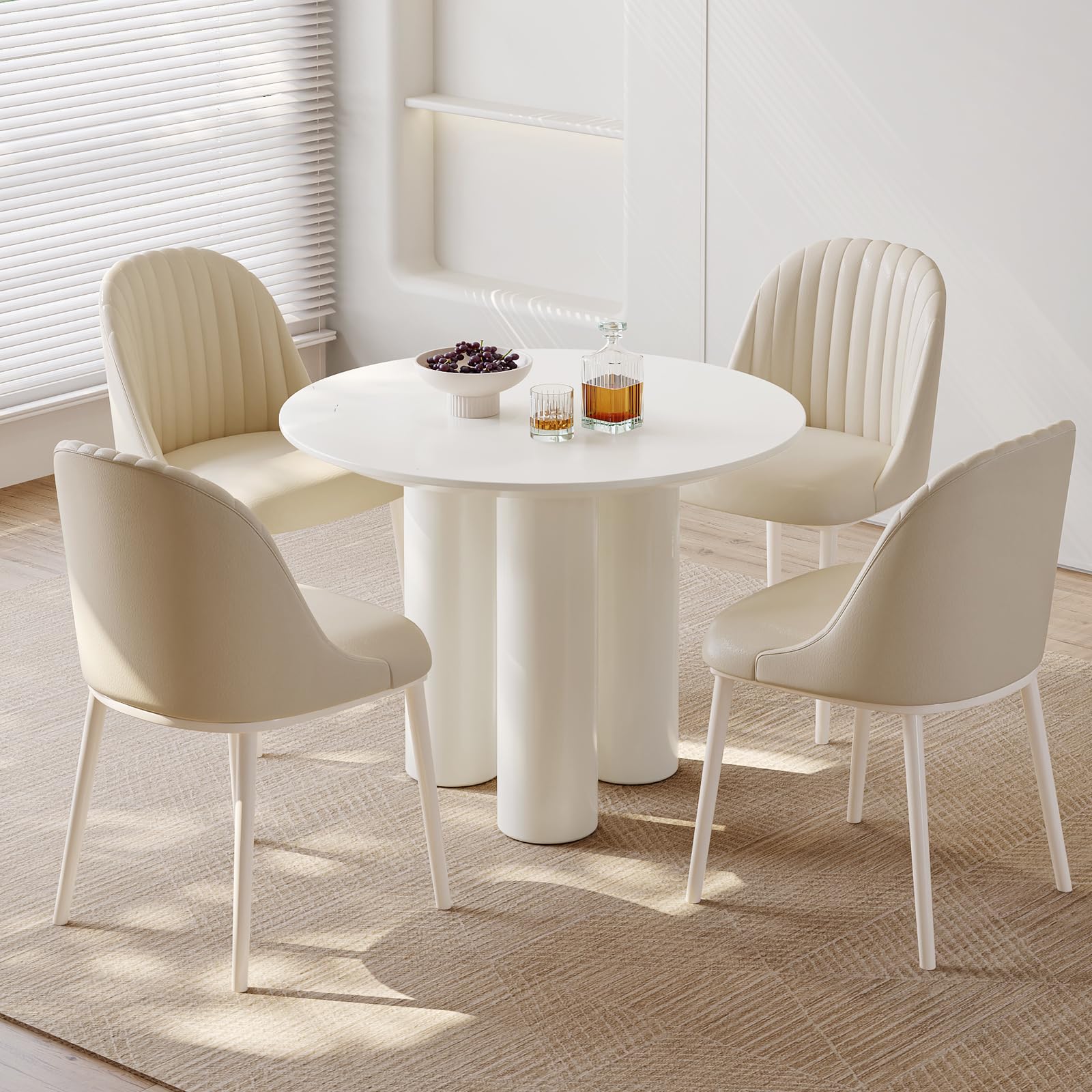 Guyii 39.37" Cream White Dining Table, Modern Round Kitchen Table, Small Indoor End Table for Kitchen, Bar, Living Room, Small Space, Easy Assembly, Table Only