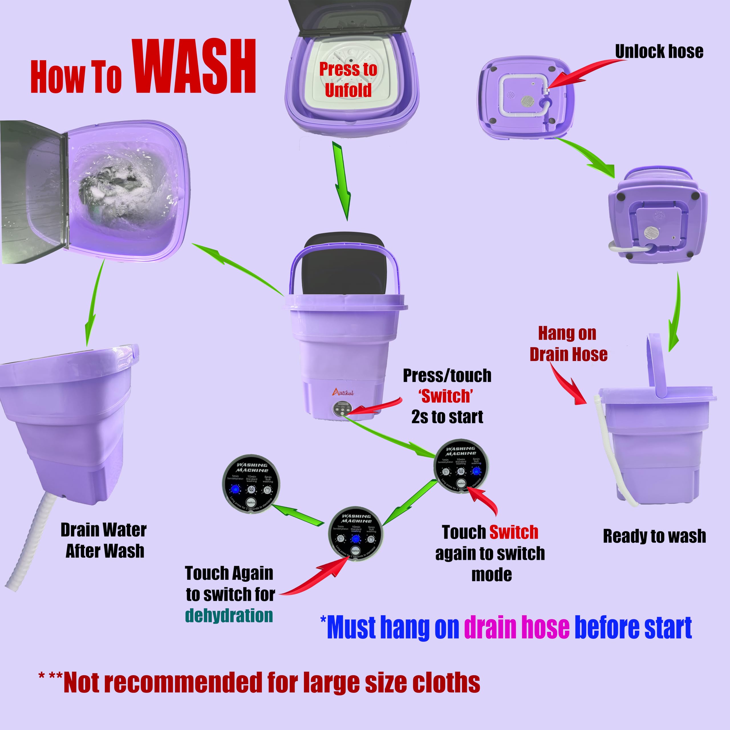 Portable washing machine clothes washer laundry machine clothes washing machine washing portable machine laundry machine washer mini washing machine mini laundry machine clothes washer (Purple 15L)