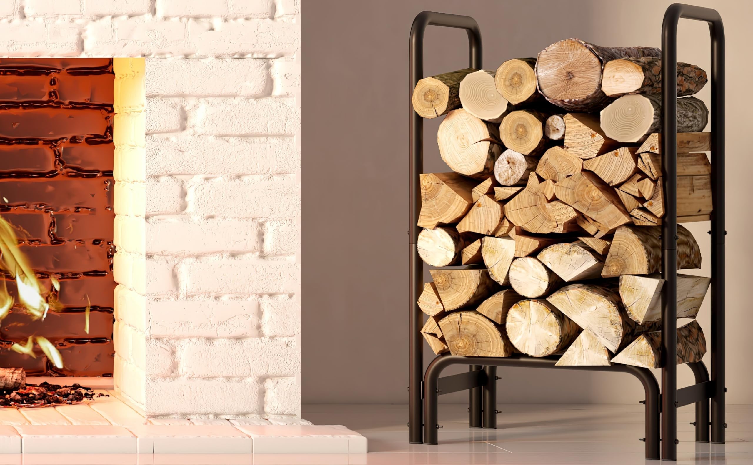 Fire Beauty Firewood Rack Log Holder,Log Storage Holder,Storage Rack,Firewood Stacker for Fireplace Indoor Outdoor(Small)