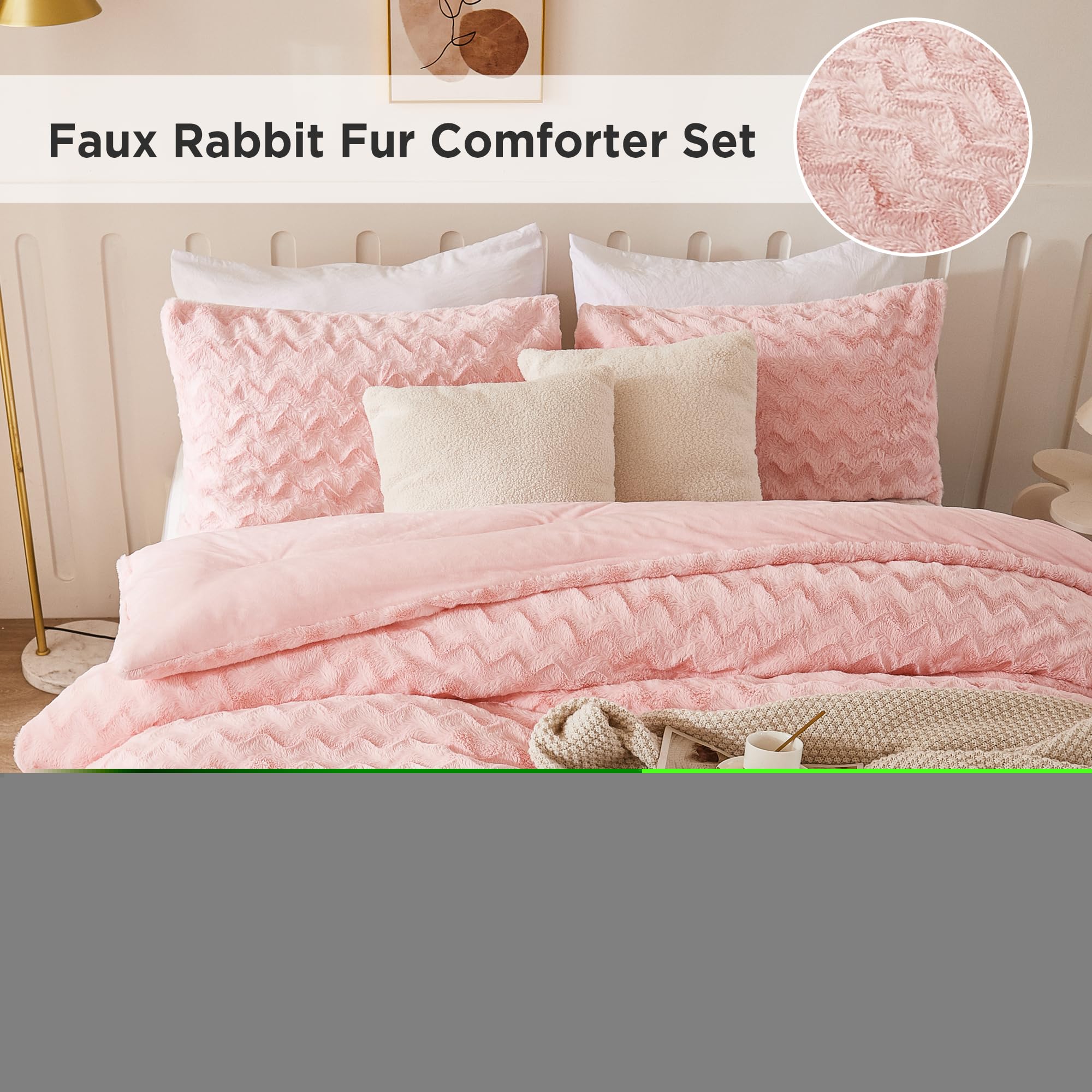 Andency Pink Fleece Comforter Set Full, 3 Pieces Fuzzy Shaggy Plush Sherpa Bedding Comforter Set Women Girls, Solid Fluffy Faux Fur Bed Comforter Set for Winter