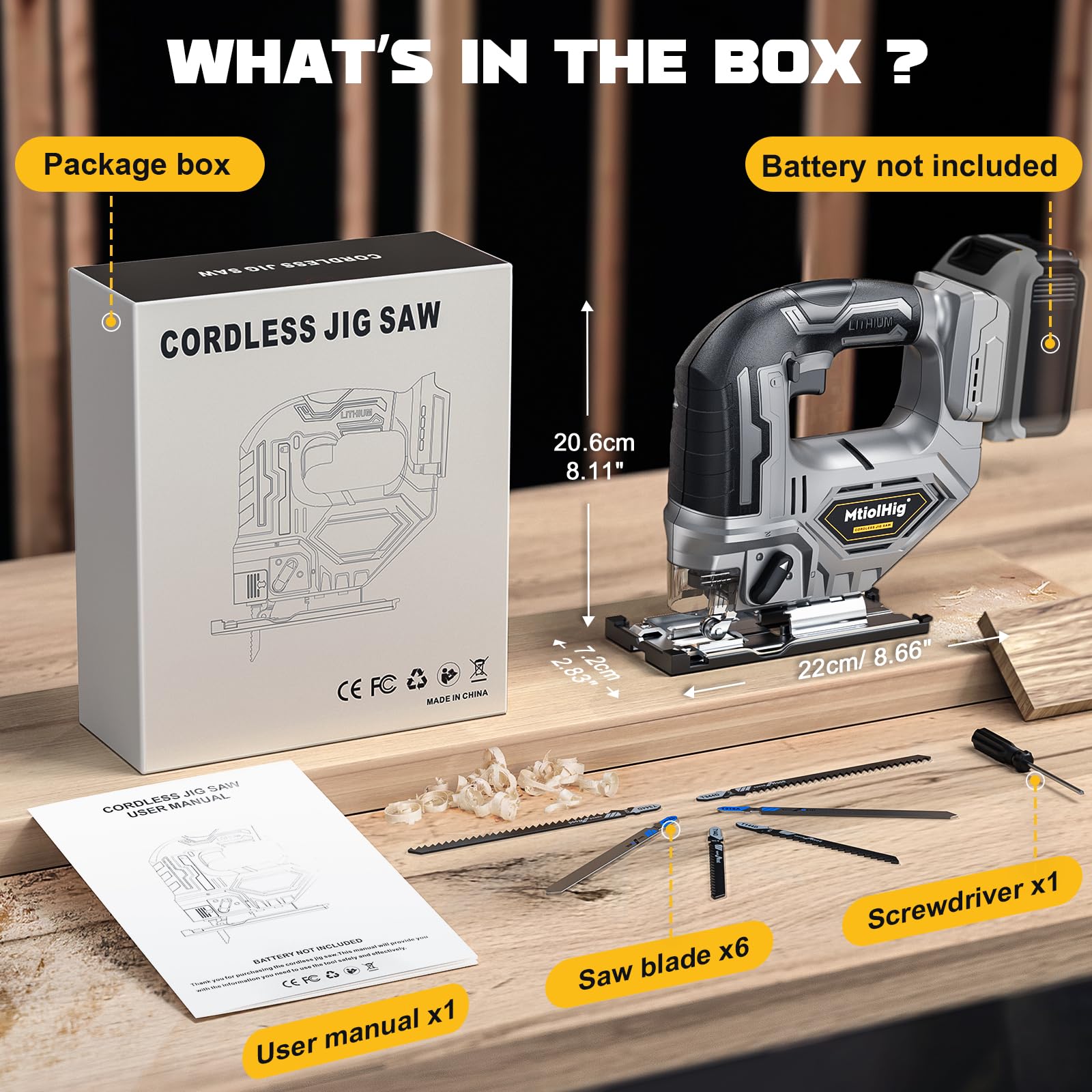 Cordless Jig Saw For Dewalt 20V/18V Battery, Brushless jigsaw tool with Variable Speed, LED Light, 0°-45° Bevel Cuts, 3-Position Orbital Action for Straight/Curve/Circle Cutting (Battery Not Include)