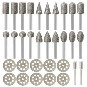 diamond burr set for dremel, rotary tool grinding cutting wheel stone glass tile jewelry engraving rock etching masonry 1/8” die grinder carving cutter metal engraver kit - 32pc set