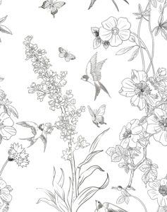 homkihapai vintage wallpaper- black and white wallpaper floral peel and stick wallpaper modern bird wallpaper for bathroom waterproof contact paper (black and white, 118"x17.4")