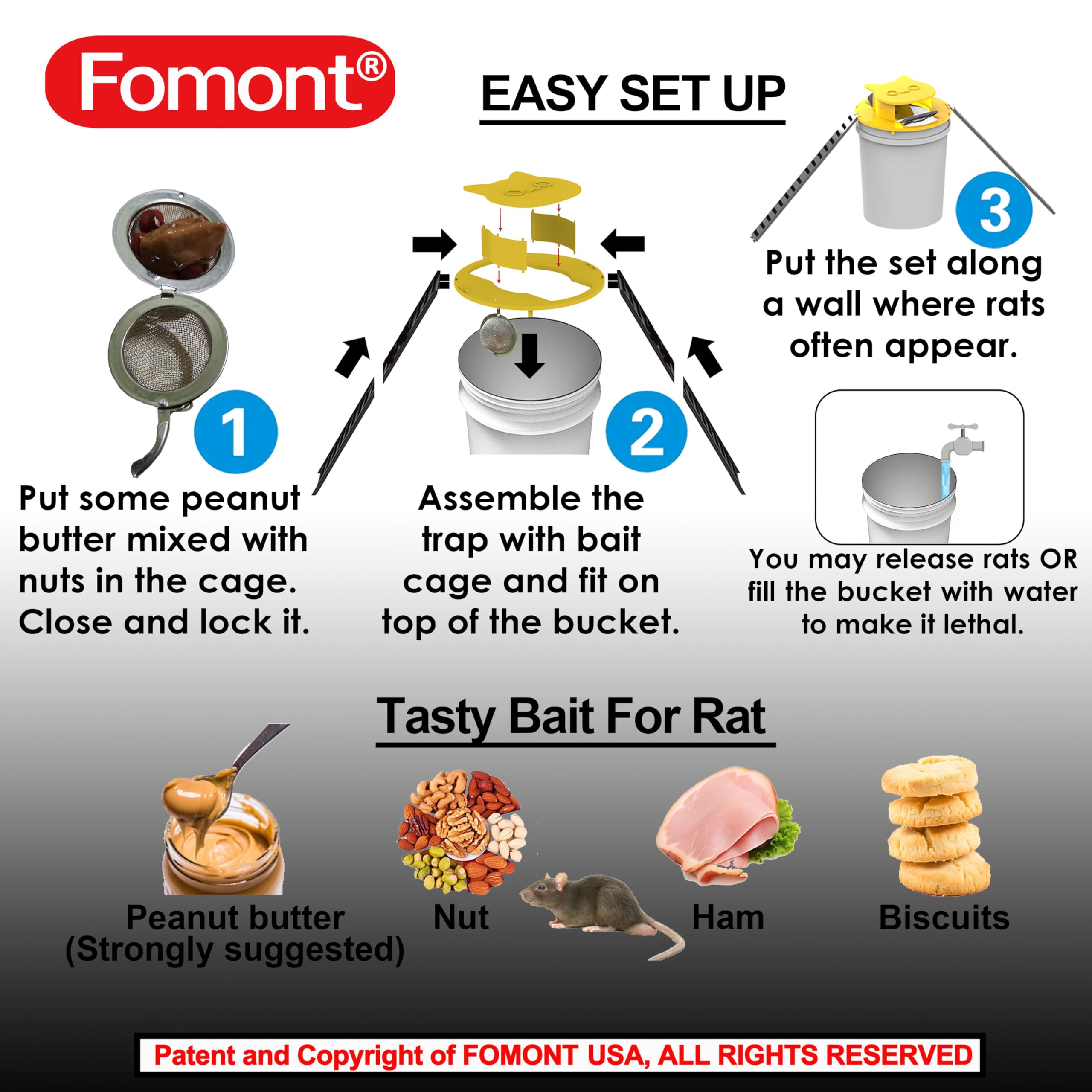 Fomont 2024 New Upgraded Bucket Lid Mouse Trap-Metal Bait Cage-Auto Reset-5 Gallon Bucket Fit-Humane-Indoor Outdoor-Rat Trap