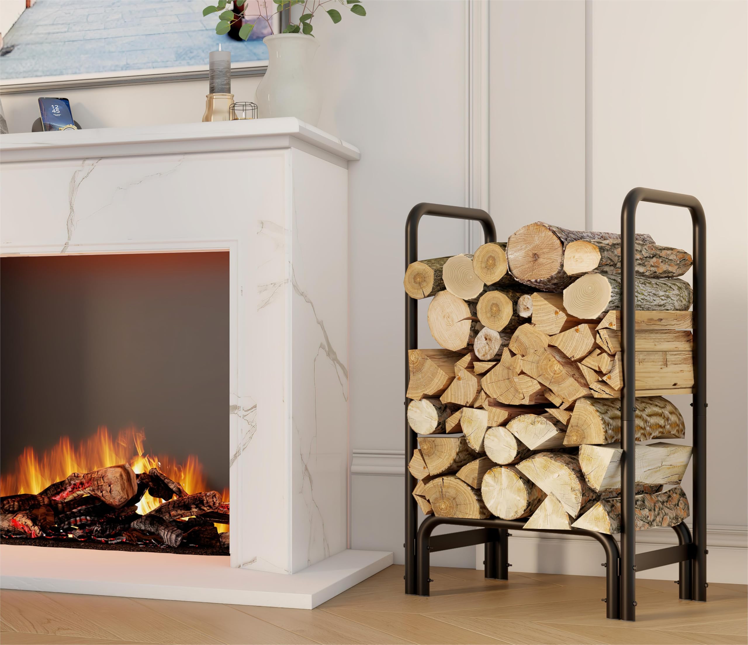 Fire Beauty Firewood Rack Log Holder,Log Storage Holder,Storage Rack,Firewood Stacker for Fireplace Indoor Outdoor(Small)