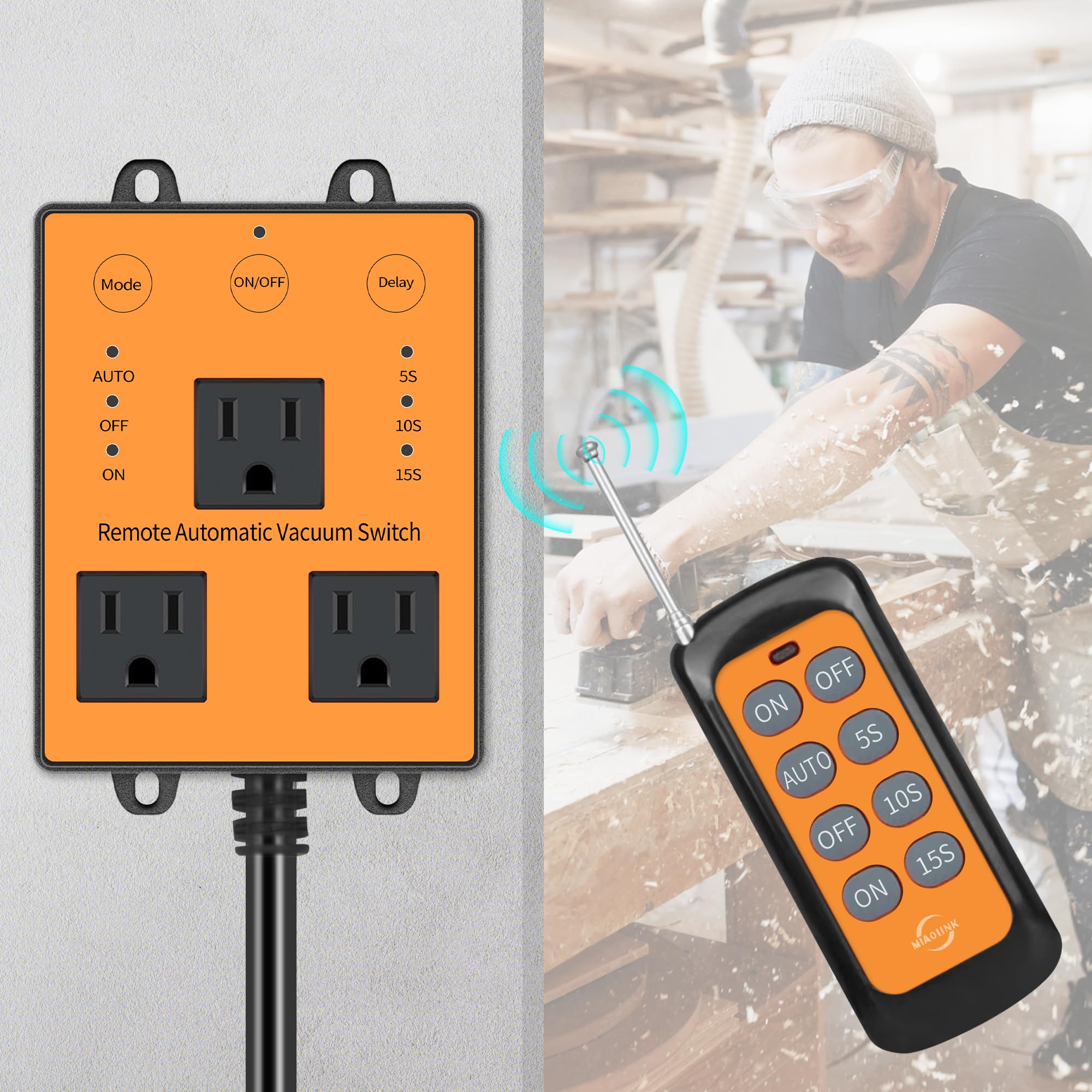 Automatic Vacuum switches for More Power Tools MIAOLINK AC 120V Automatic switches for dust Control, Delayed Vacuum switches, Circuit Overload and Trip Protection, Added Remote Control Function