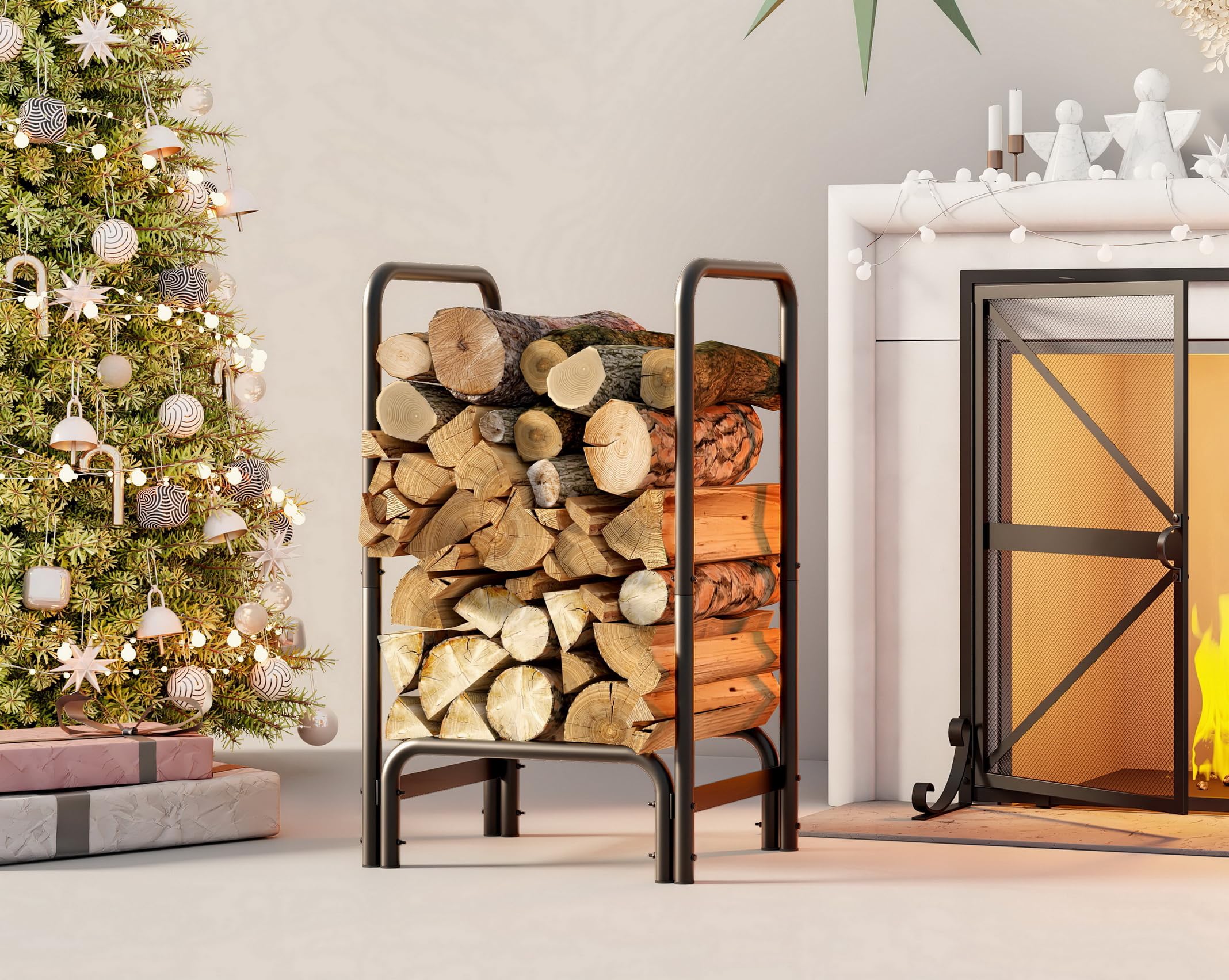 Fire Beauty Firewood Rack Log Holder,Log Storage Holder,Storage Rack,Firewood Stacker for Fireplace Indoor Outdoor(Small)