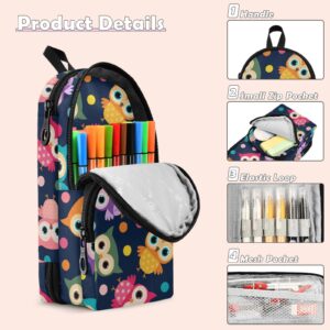 Polka Dot Owls Pencil Case Big Capacity Pencil Pouch for Girls Boys Large Storage Pen Bag with Zipper for Office College School Travel Adults Women