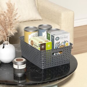 Kekow 4-Pack Gray Plastic Storage Basket, Pantry Woven Plastic Storage Basket