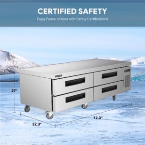 Wilprep Refrigerated Chef Base, 72" 4 Drawer Commercial Chef Base Refrigerator with 12 Stainless Steel GN Pans, Commercial Kitchen Equipment Stand Refrigerator