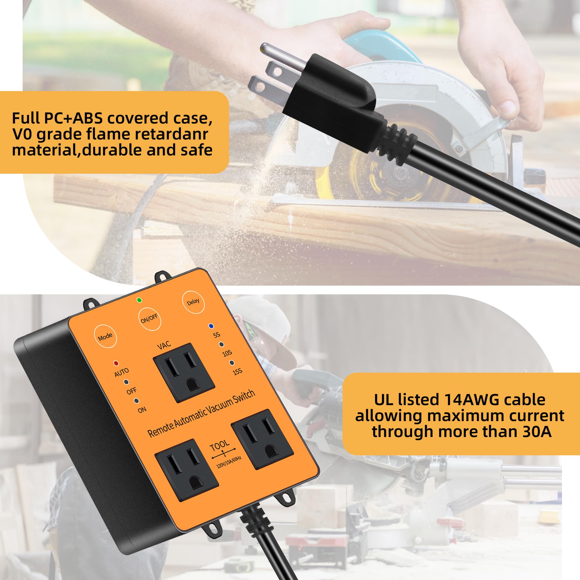 Automatic Vacuum switches for More Power Tools MIAOLINK AC 120V Automatic switches for dust Control, Delayed Vacuum switches, Circuit Overload and Trip Protection, Added Remote Control Function