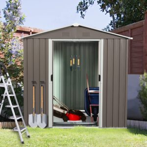 bqxdjt 6 x 5 feet outdoor metal storage shed, utility tool storage house with air vent, latch double doors & floor base, weatherproof garden sheds, for backyard patio lawn, gray