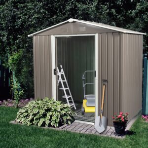 BQXDJT 6 x 5 Feet Outdoor Metal Storage Shed, Utility Tool Storage House with Air Vent, Latch Double Doors & Floor Base, Weatherproof Garden Sheds, for Backyard Patio Lawn, Gray