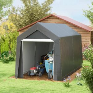 Outsunny 7' x 12' Portable Storage Shed Shelter, Heavy Duty Outdoor Shed, Waterproof Garden Storage Tent with Ventilation Window and Roll-up Zipper Door for Bike, Motorcycle, Garden Tools, Gray