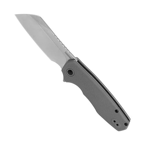 Kershaw Wharf Folding Pocket Knife, 2.8 inch 8Cr13Mov Steel Cleaver Style Blade, Grey GFN Handle, Pocketclip