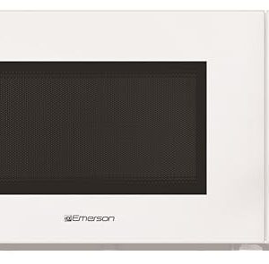 Emerson MW1101W Microwave Oven with Timer & LED Display 1000W, 10 Power Levels, 6 Pre-Programmed Settings, Removable Glass Turntable with Child Safe Lock, 1.1 Cu. Ft, White