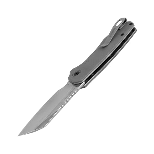 Kershaw Wharf Folding Pocket Knife, 2.8 inch 8Cr13Mov Steel Cleaver Style Blade, Grey GFN Handle, Pocketclip