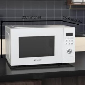 Emerson MW1101W Microwave Oven with Timer & LED Display 1000W, 10 Power Levels, 6 Pre-Programmed Settings, Removable Glass Turntable with Child Safe Lock, 1.1 Cu. Ft, White