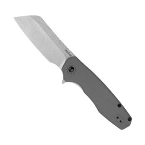 Kershaw Wharf Folding Pocket Knife, 2.8 inch 8Cr13Mov Steel Cleaver Style Blade, Grey GFN Handle, Pocketclip