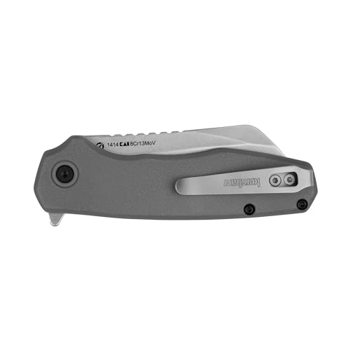 Kershaw Wharf Folding Pocket Knife, 2.8 inch 8Cr13Mov Steel Cleaver Style Blade, Grey GFN Handle, Pocketclip