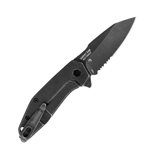 Kershaw Gravel Pocket Knife EDC, 2.5" 8Cr13MoV Steel Reverse Tanto Blade, Serrated Blade, Black