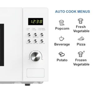 Emerson MW1101W Microwave Oven with Timer & LED Display 1000W, 10 Power Levels, 6 Pre-Programmed Settings, Removable Glass Turntable with Child Safe Lock, 1.1 Cu. Ft, White