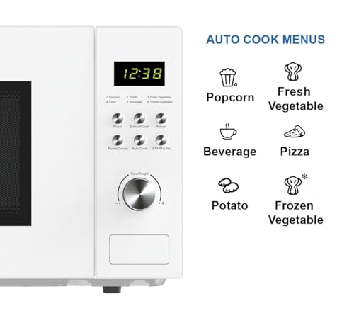 Emerson MW1101W Microwave Oven with Timer & LED Display 1000W, 10 Power Levels, 6 Pre-Programmed Settings, Removable Glass Turntable with Child Safe Lock, 1.1 Cu. Ft, White