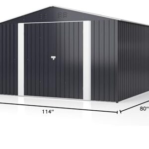 AirWire 10x8 FT Metal Storage Shed, Large Outdoor Shed with Updated Frame Structure, Garden Tool Sheds for Backyard Patio Lawn, Grey