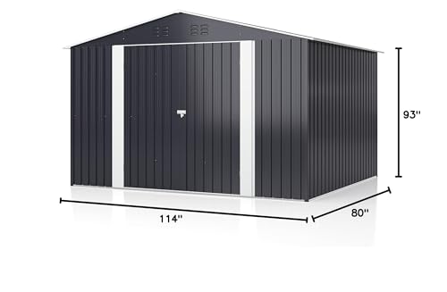 AirWire 10x8 FT Metal Storage Shed, Large Outdoor Shed with Updated Frame Structure, Garden Tool Sheds for Backyard Patio Lawn, Grey