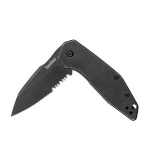 kershaw gravel pocket knife edc, 2.5" 8cr13mov steel reverse tanto blade, serrated blade, black