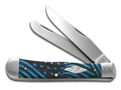 Case xx Knives Trapper U.S. Flag Caribbean Blue Bone 1/500 Stainless Pocket Knife 23120USF