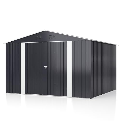 AirWire 10x8 FT Metal Storage Shed, Large Outdoor Shed with Updated Frame Structure, Garden Tool Sheds for Backyard Patio Lawn, Grey