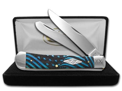 Case xx Knives Trapper U.S. Flag Caribbean Blue Bone 1/500 Stainless Pocket Knife 23120USF