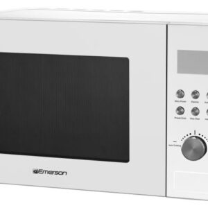 Emerson MW1101W Microwave Oven with Timer & LED Display 1000W, 10 Power Levels, 6 Pre-Programmed Settings, Removable Glass Turntable with Child Safe Lock, 1.1 Cu. Ft, White