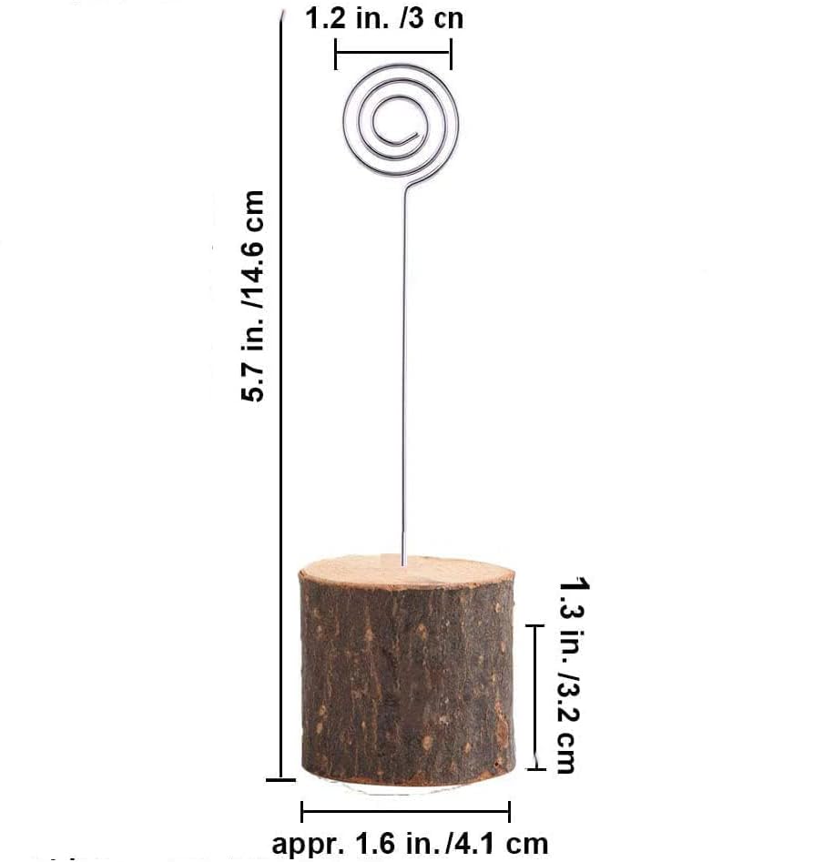 Wood Place Card Holders with Swirl Wire Table Number Stands and Photo Holders for Name Signs Card Holders for Weddings and Parties