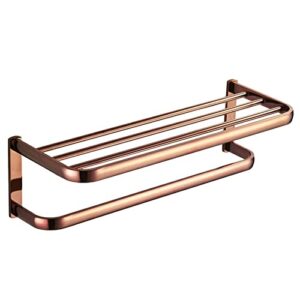 euro double layer bathroom towel rack, durable brass bath towel rack multifunction wall mounted towel bar for bathroom, kitchen, home décor-yellow antique (color : rose gold)