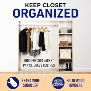 Lifemaster Solid Wooden Hanger Set - 6 Pieces Non-Slip Versatile Closet Space-Saving Hanger Set for Suit, Coat, Camisole, Jacket, Pants, and Dresses with 360° Swivel Hook - Natural Color