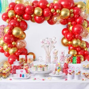 Red Gold Balloons Garland Arch Kit, 18/12/10/5 inch Red Metal Gold Latex Balloon Set with Gold Confetti Balloons for Graduation Baby Shower Wedding Valentine's Day Birthday Anniversary Supplies