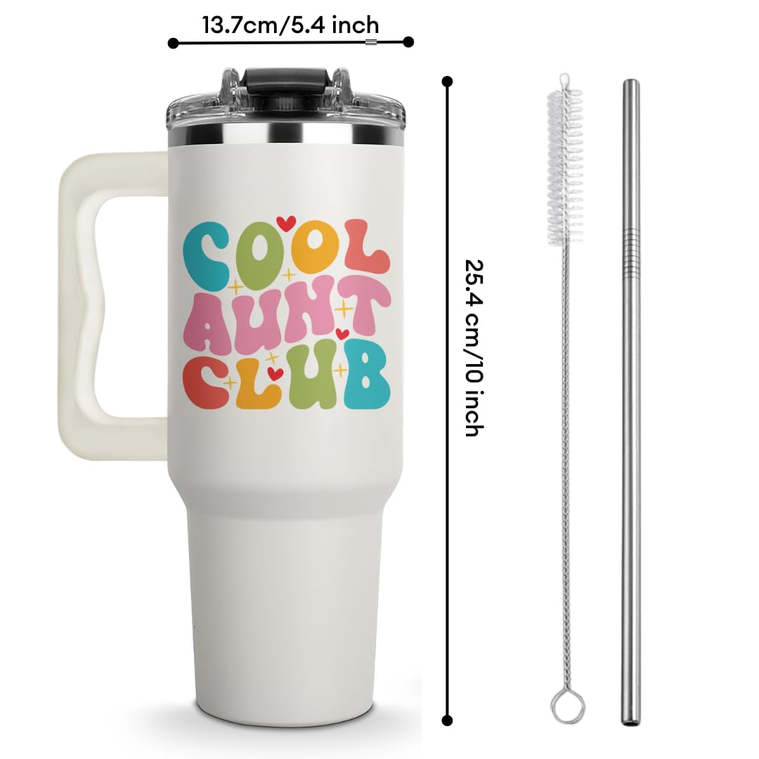 Christmas Gifts for Aunt - Cool Aunt Club Coffee Tumbler 40Oz, Best Aunt Gifts from Niece Nephew for Birthday, Mothers Day, Presents for First Time & Best Auntie Ever, New Aunty Cup with Handle Straw