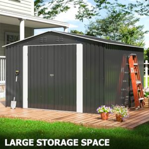 AirWire 10x8 FT Metal Storage Shed, Large Outdoor Shed with Updated Frame Structure, Garden Tool Sheds for Backyard Patio Lawn, Grey