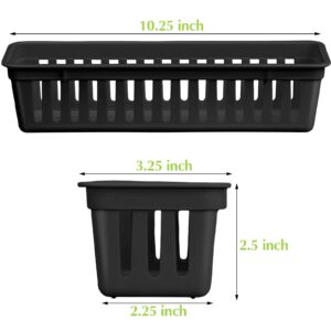 Domensi 12 Pack Slim Plastic Storage Baskets Tray for Organizing 10.25 x 3.25 x 2.5 Inch Small Narrow Storage Bins Stackable Drawer Pencil Trays Holder for Desk Garage Cabinet Containers(Black)